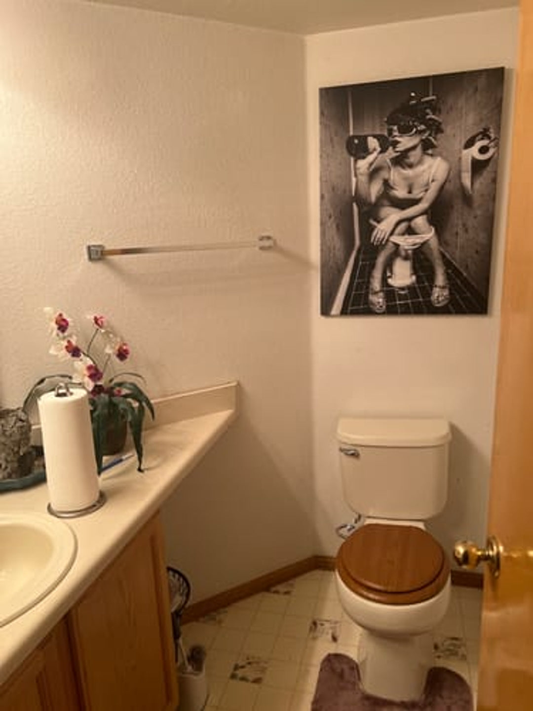 Funny Bathroom Art - Drinking on Toilet Poster in Black and White | Quirky Bathroom Decor