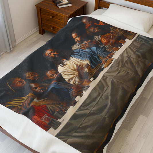 Black Jesus Last Supper Velveteen Plush Blanket African American Art