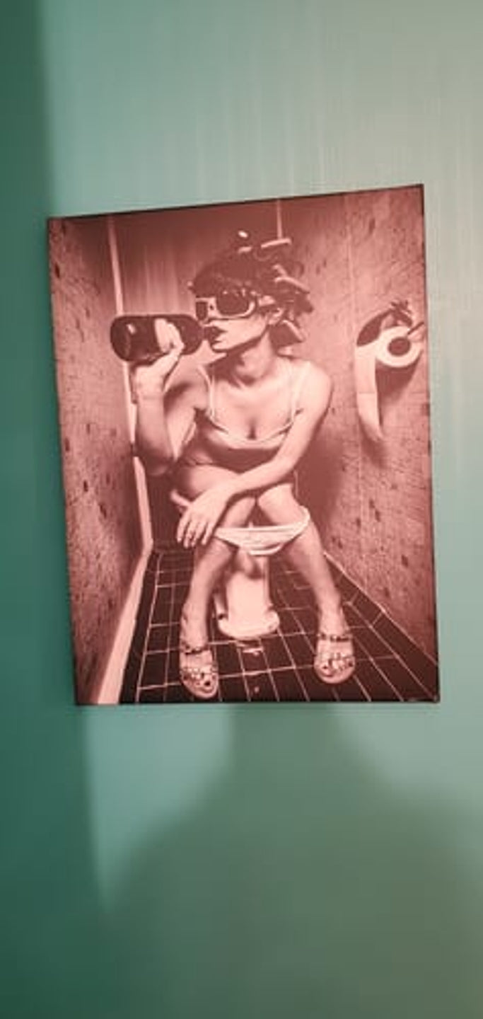 Funny Bathroom Art - Drinking on Toilet Poster in Black and White | Quirky Bathroom Decor