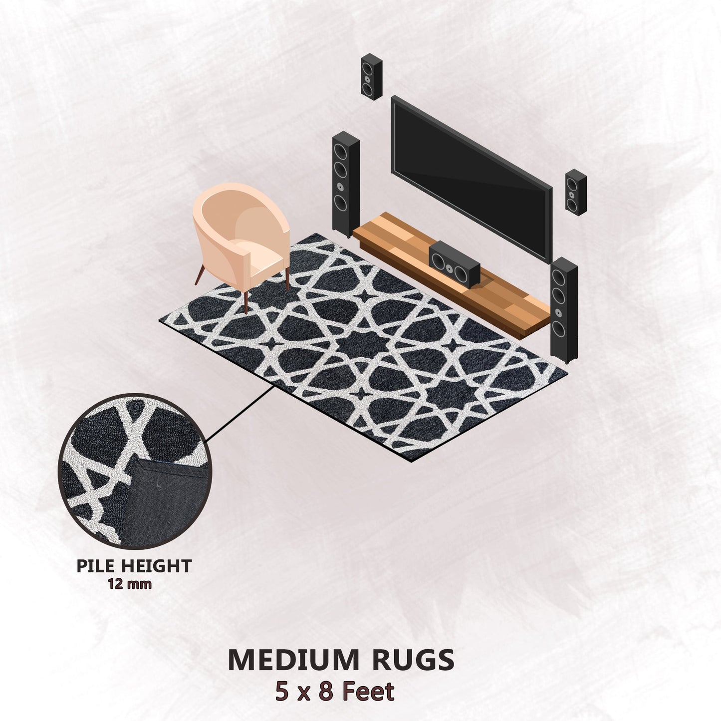 Premium Hand-Tufted Rug Made of 100% Wool - Ash Zellig - 5x8 Feet