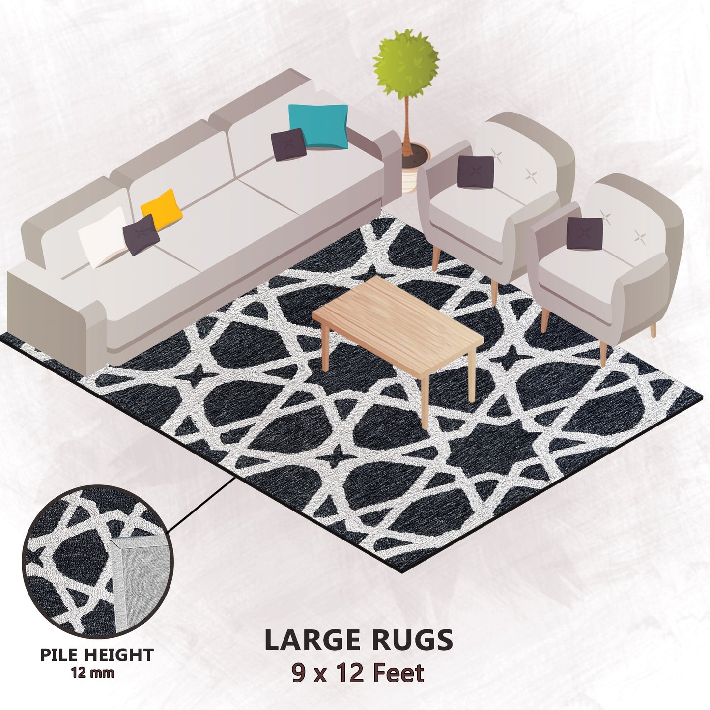 Premium Hand-Tufted Rug Made of 100% Wool - Ash Zellig - 9x12 Feet