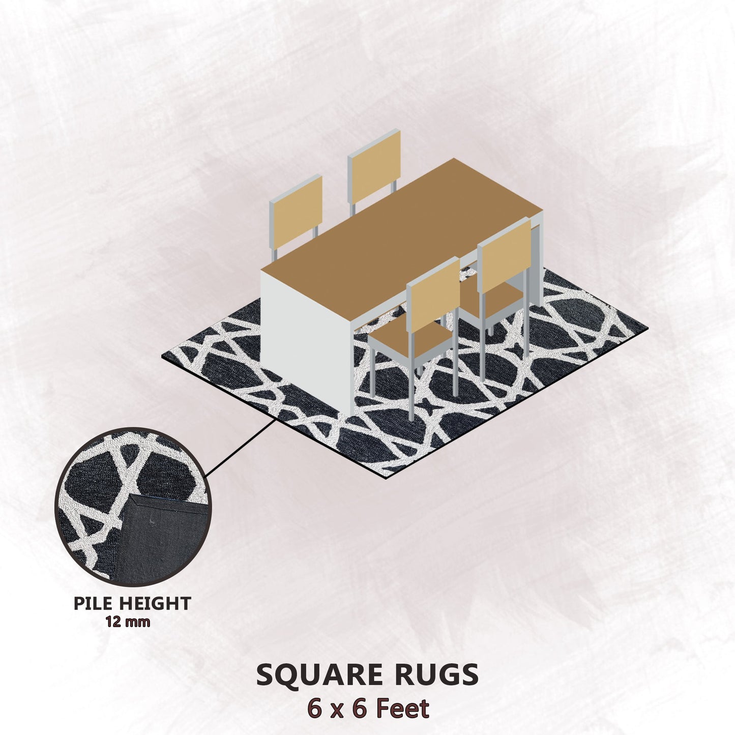 Premium Hand-Tufted Rug Made of 100% Wool - Ash Zellig - 6x6 Feet