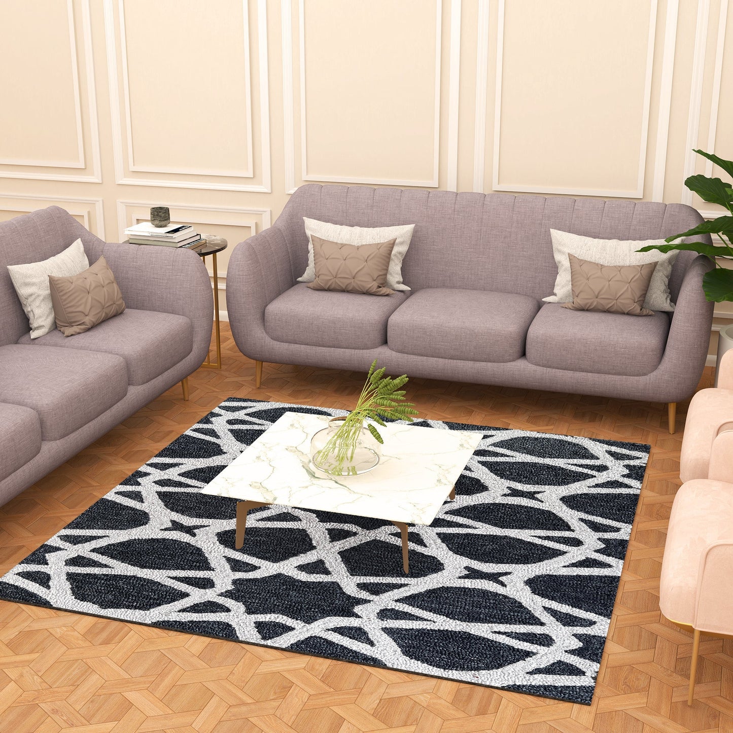 Premium Hand-Tufted Rug Made of 100% Wool - Ash Zellig - 6x6 Feet