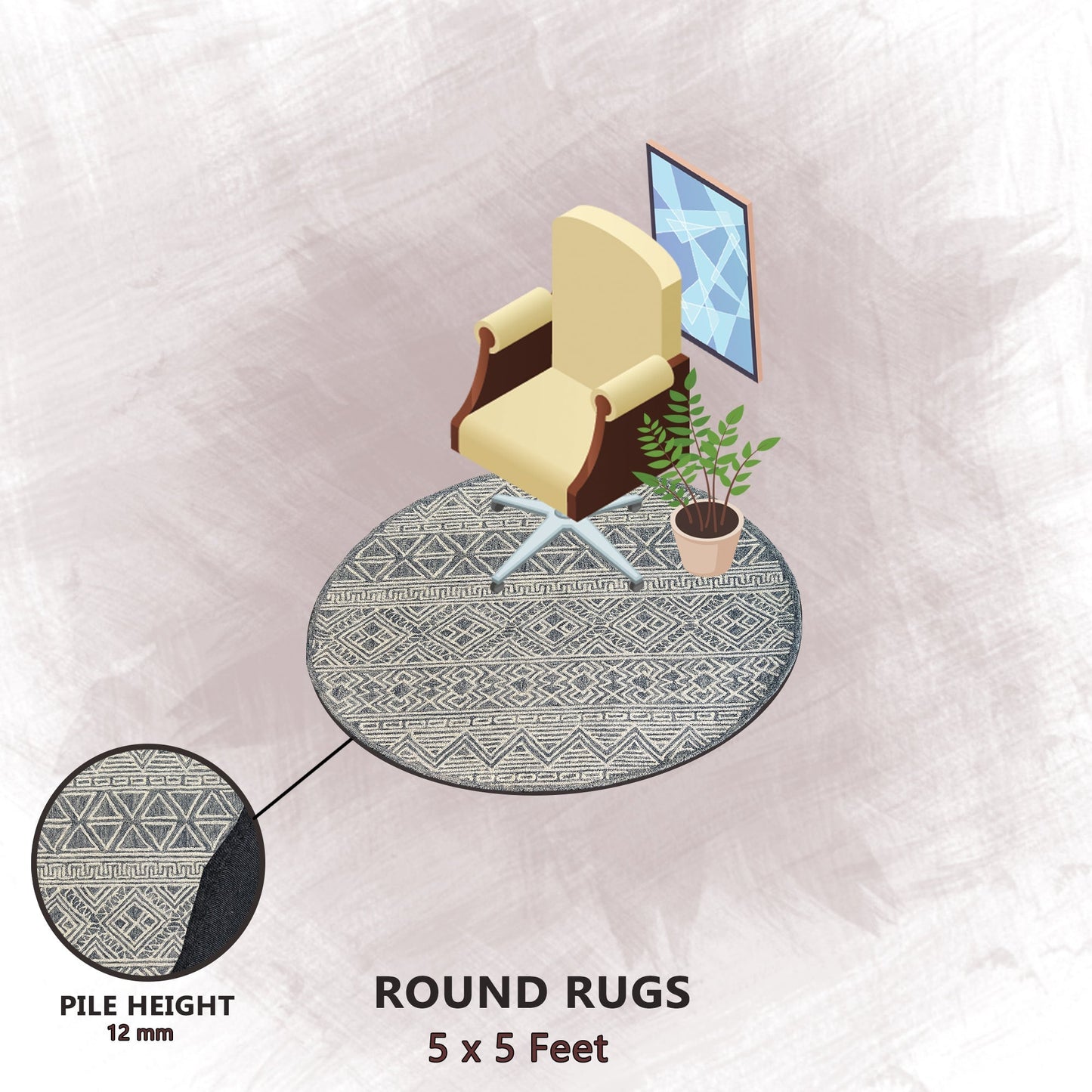 Premium Hand-Tufted Rug Made of 100% Wool - Still River Blue - 5x5 Feet
