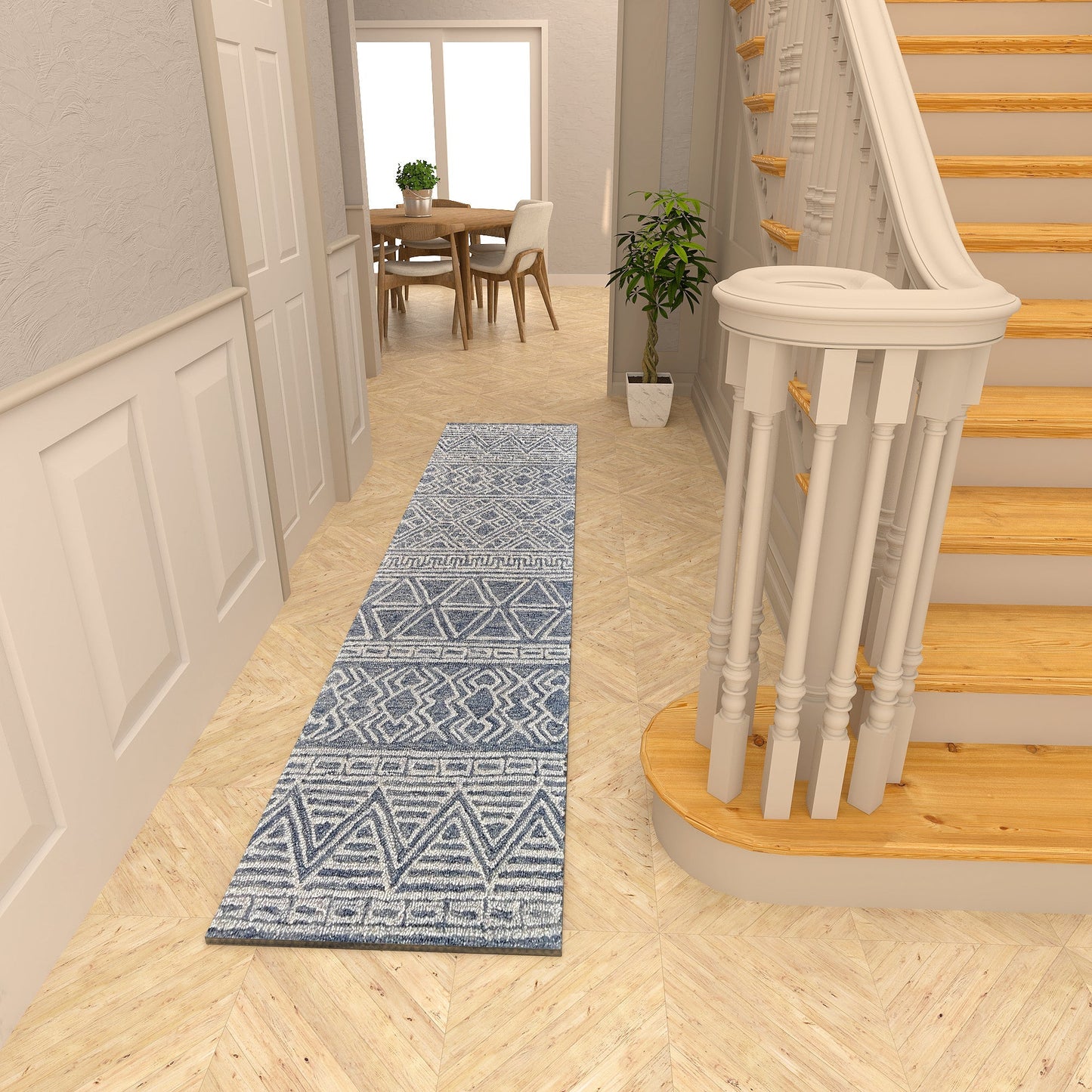 Premium Hand-Tufted Rug Made of 100% Wool - Still River Blue - 2x8 Feet