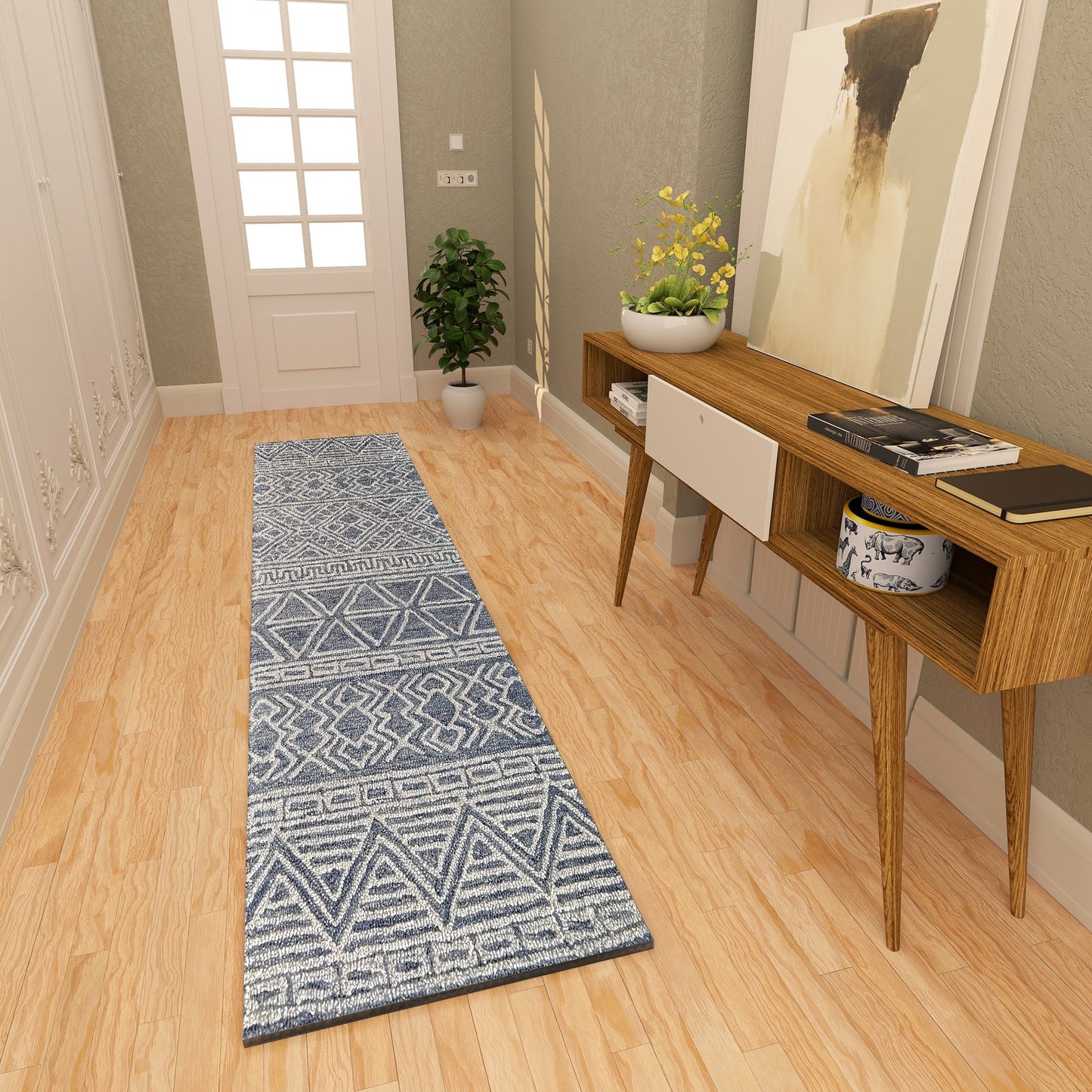 Premium Hand-Tufted Rug Made of 100% Wool - Still River Blue - 2x6 Feet
