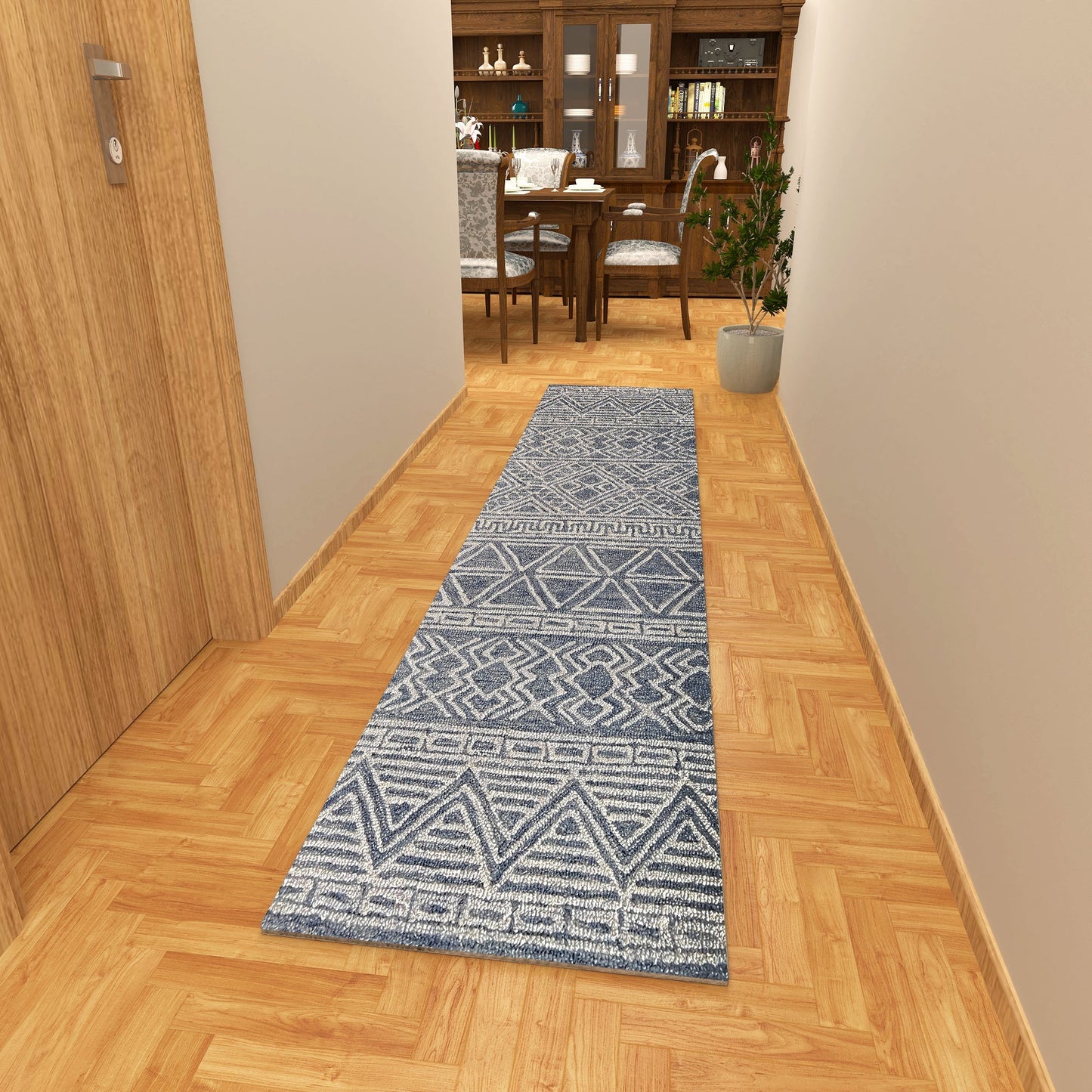 Premium Hand-Tufted Rug Made of 100% Wool - Still River Blue - 2x10 Feet