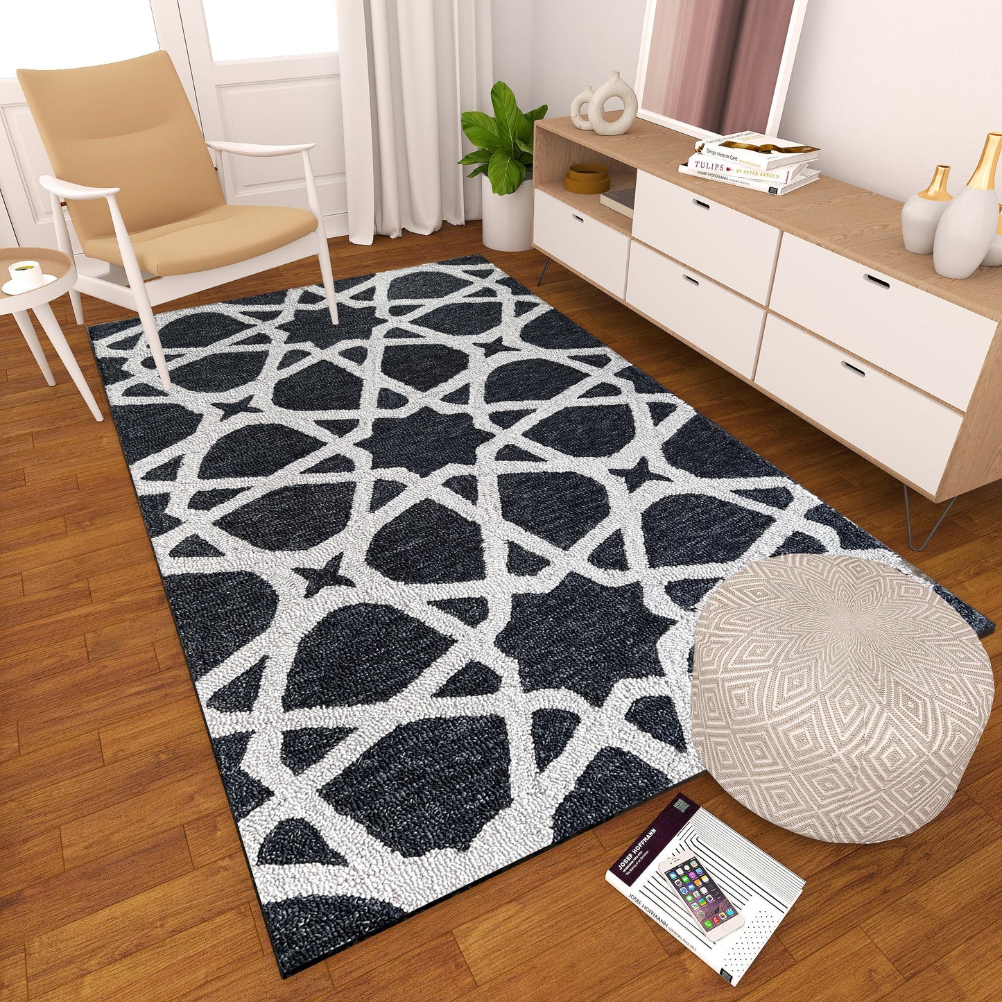 Premium Hand-Tufted Rug Made of 100% Wool - Ash Zellig - 6x6 Feet