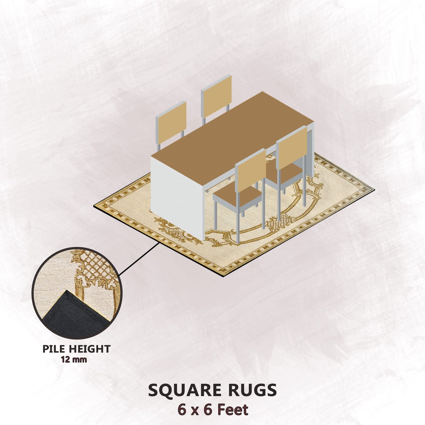 Premium Hand-Tufted Rug Made of 100% Wool - Augustan Gold - 6x6 Feet