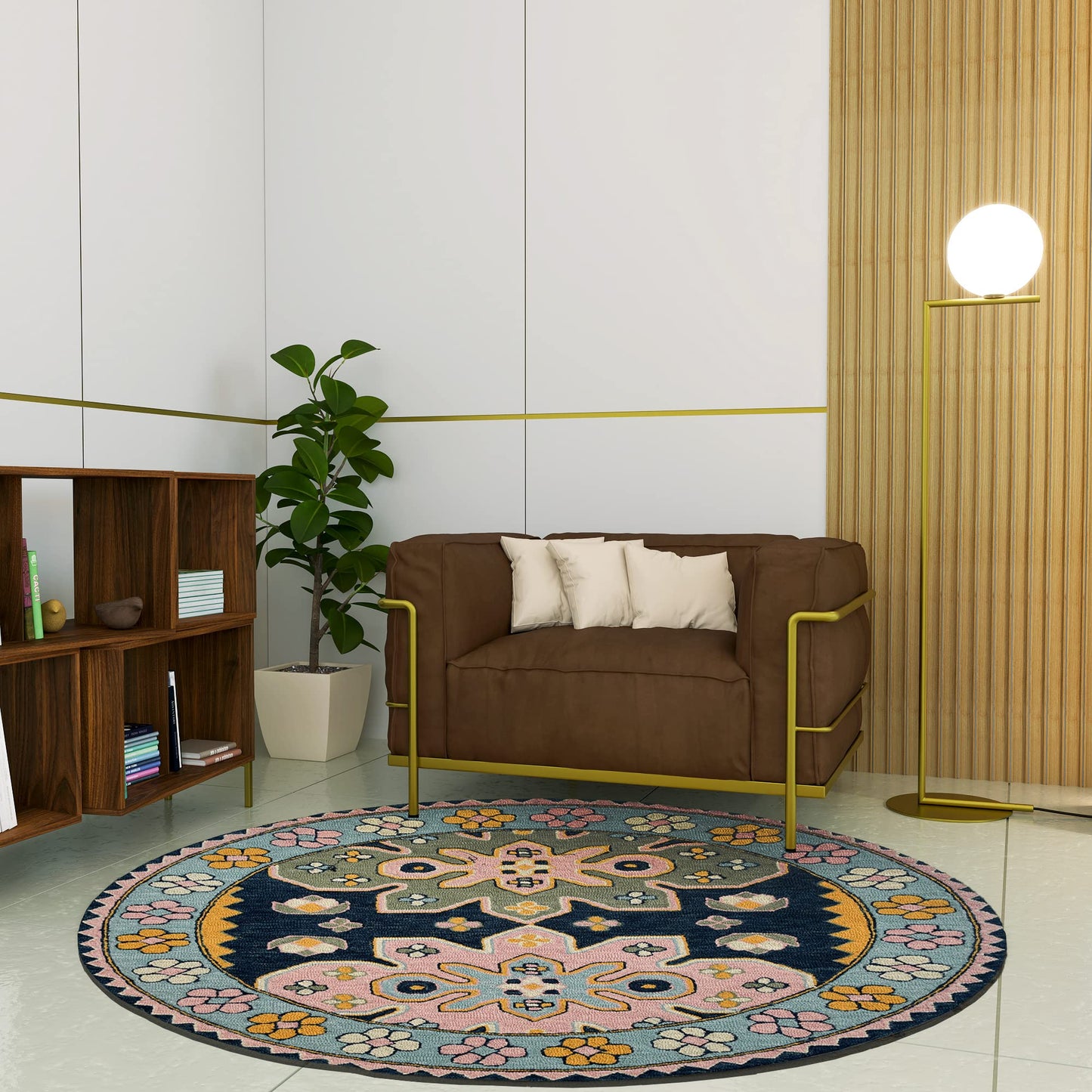 Premium Hand-Tufted Rug Made of 100% Wool - Lotus Bloom - 5x5 Feet