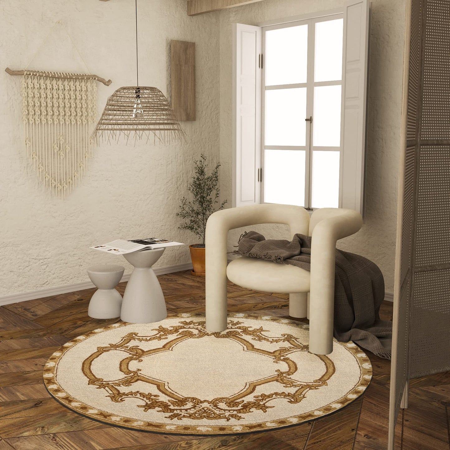 Premium Hand-Tufted Rug Made of 100% Wool - Augustan Gold - 5x5 Feet
