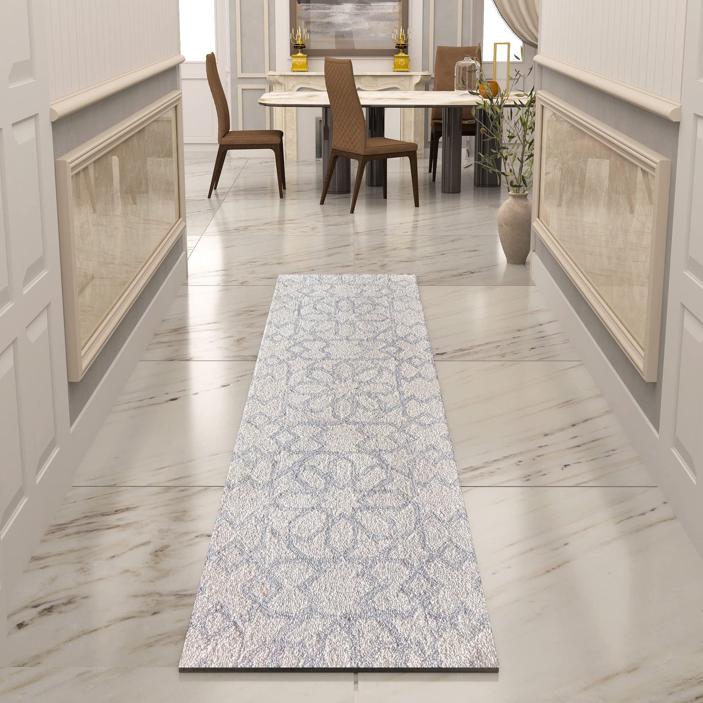 Premium Hand-Tufted Rug Made of 100% Wool - Shiraz Grid - 2x8 Feet