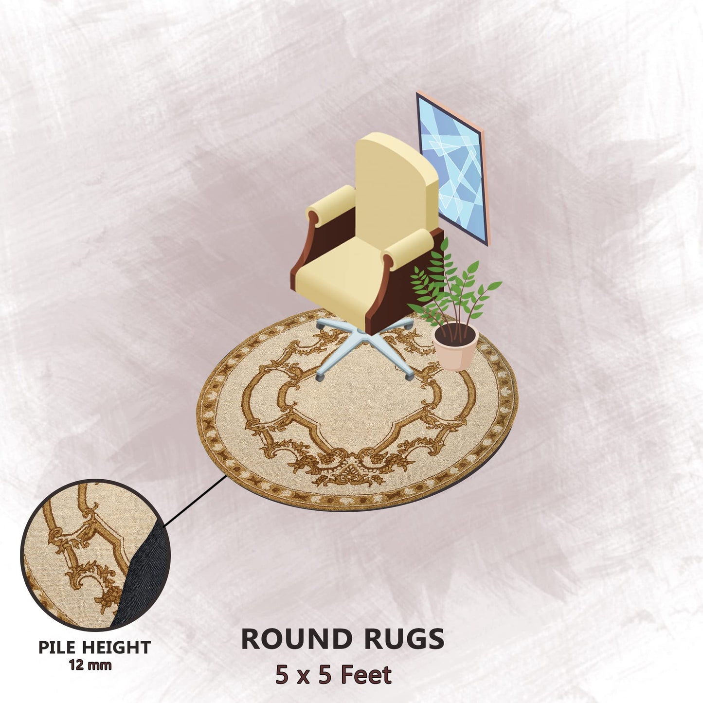 Premium Hand-Tufted Rug Made of 100% Wool - Augustan Gold - 5x5 Feet