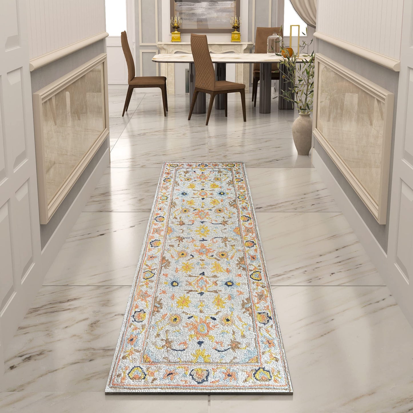 Premium Hand-Tufted Rug Made of 100% Wool - Flora Meadow - 2x8 Feet