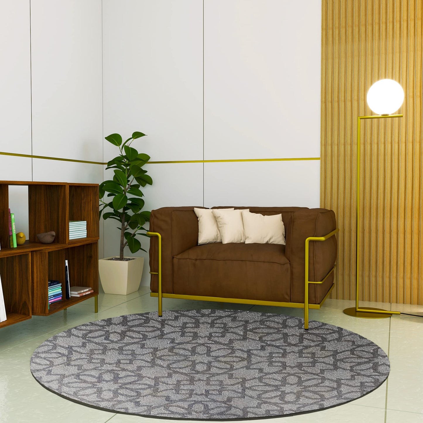 Premium Hand-Tufted Rug Made of 100% Wool - Shiraz Grid - 5x5 Feet