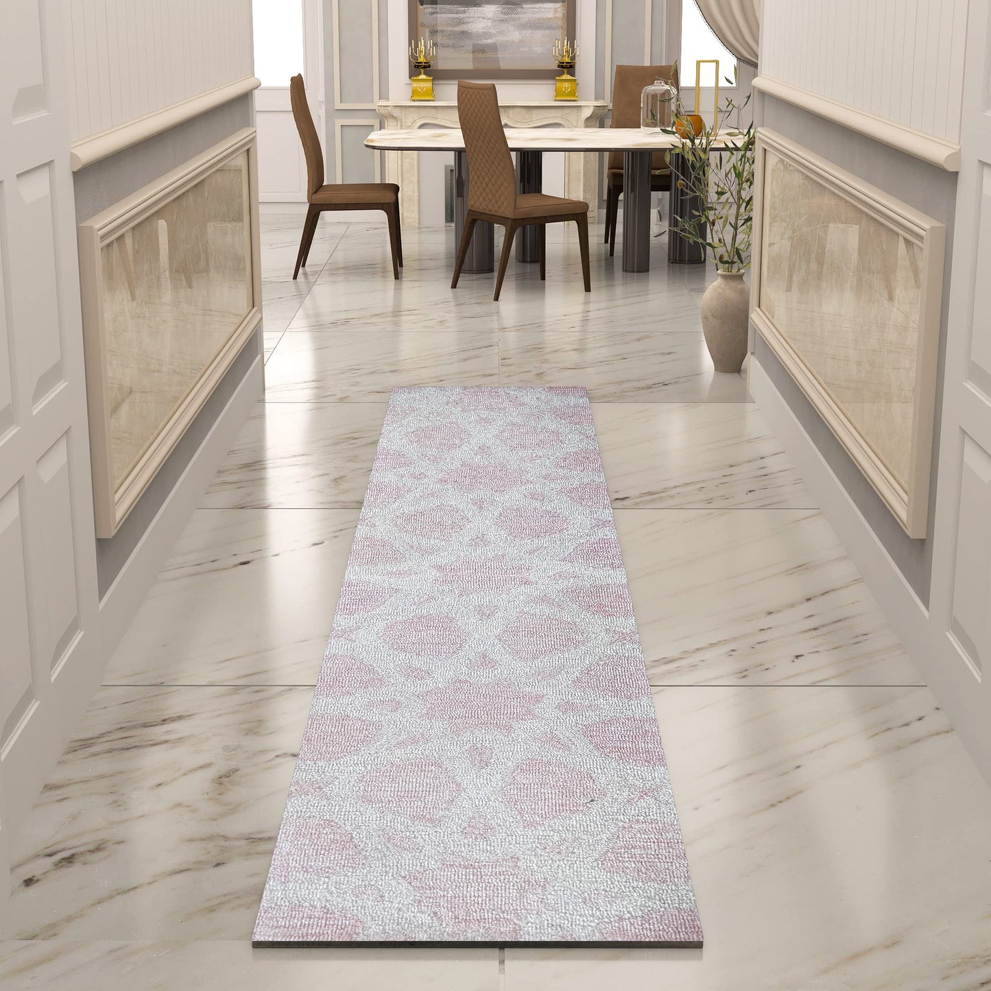 Premium Hand-Tufted Rug Made of 100% Wool - Blush Zellig - 2x8 Feet