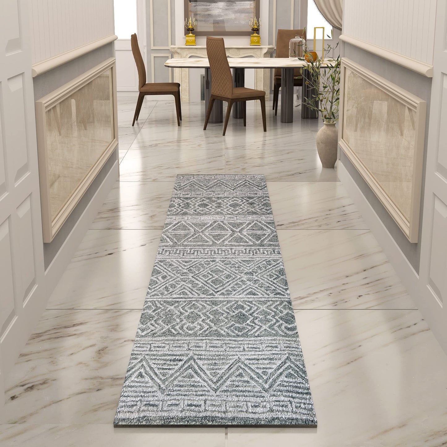 Premium Hand-Tufted Rug Made of 100% Wool - Still River Grey - 2x8 Feet