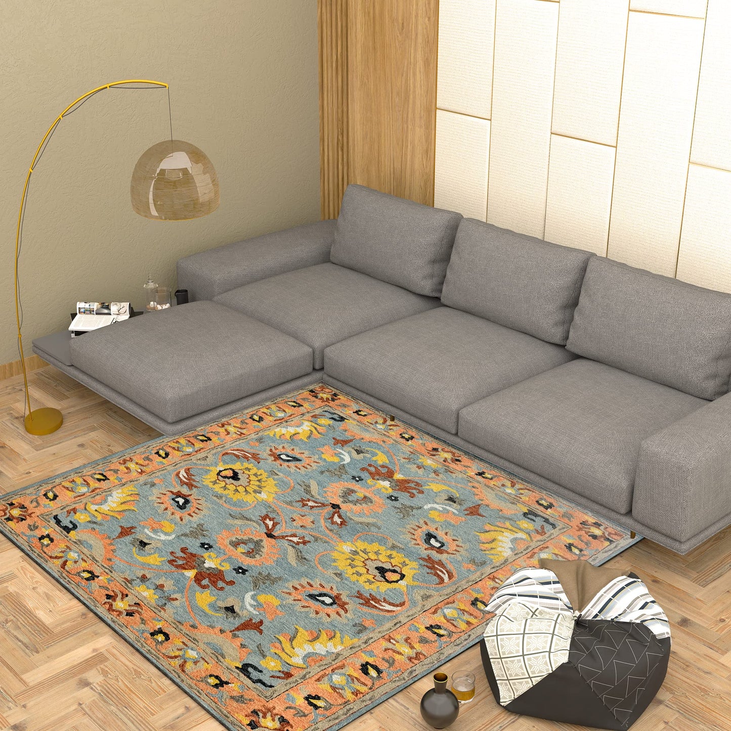 Premium Hand-Tufted Rug Made of 100% Wool - Oui Versaille - 6x6 Feet