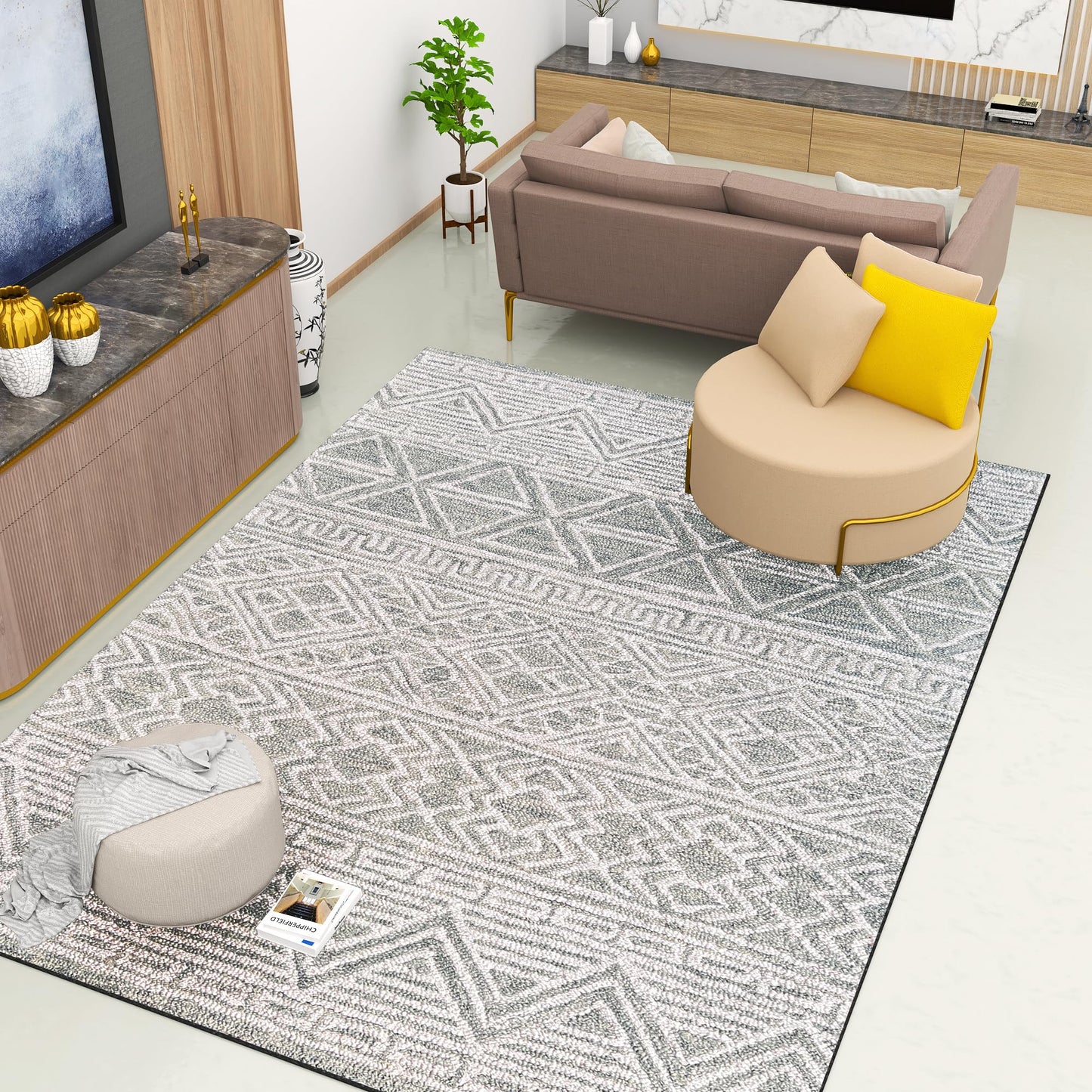 Premium Hand-Tufted Rug Made of 100% Wool - Still River Grey - 9x12 Feet