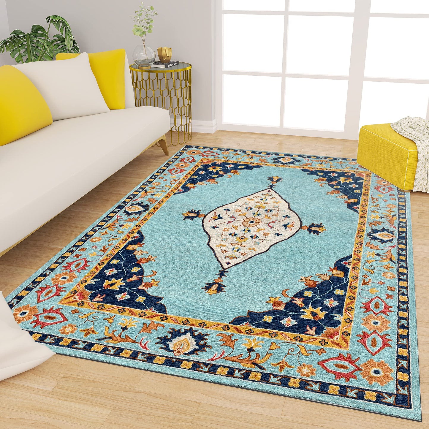 Premium Hand-Tufted Rug Made of 100% Wool - Aydin Sky - 5x8 Feet