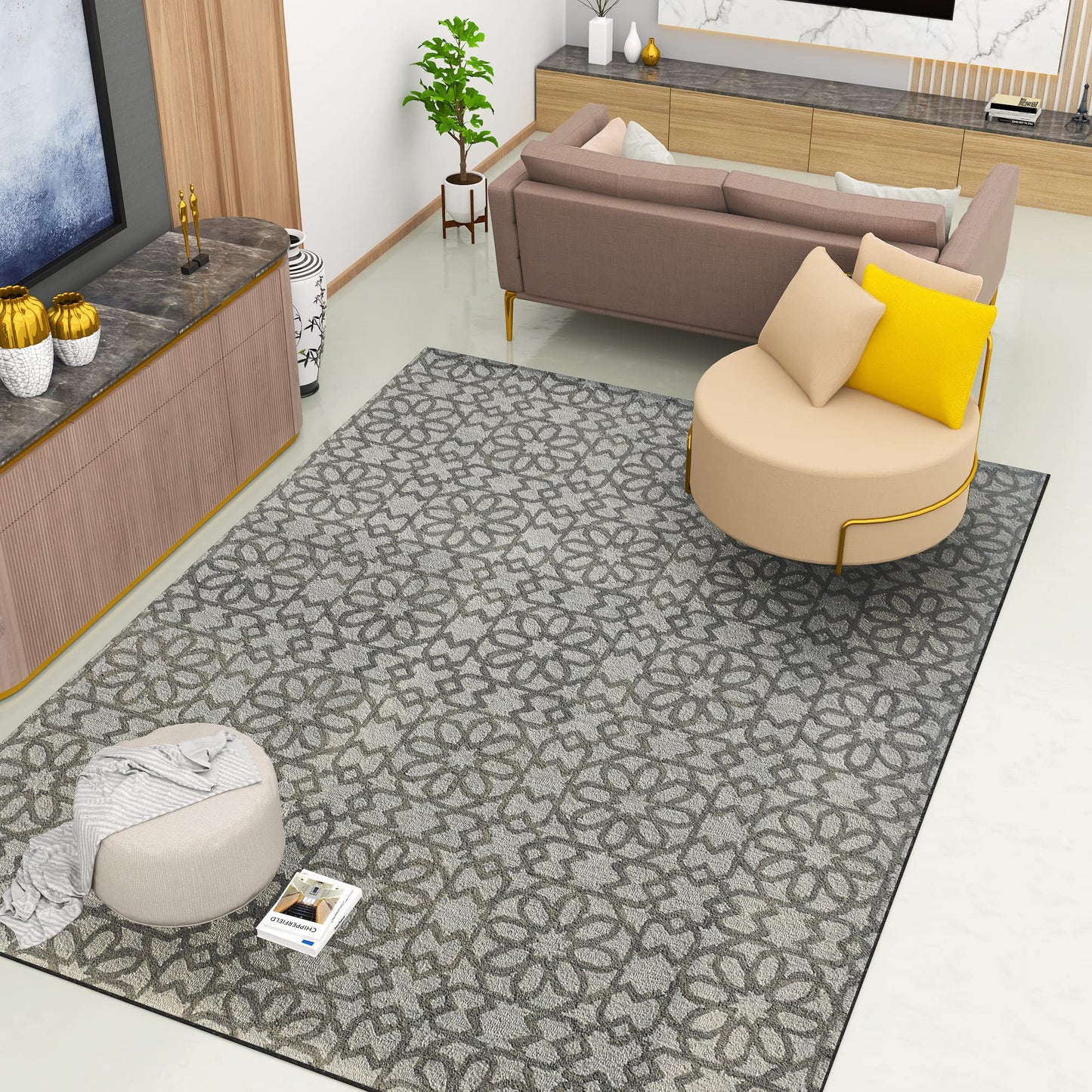 Premium Hand-Tufted Rug Made of 100% Wool - Shiraz Grid - 8x10 Feet