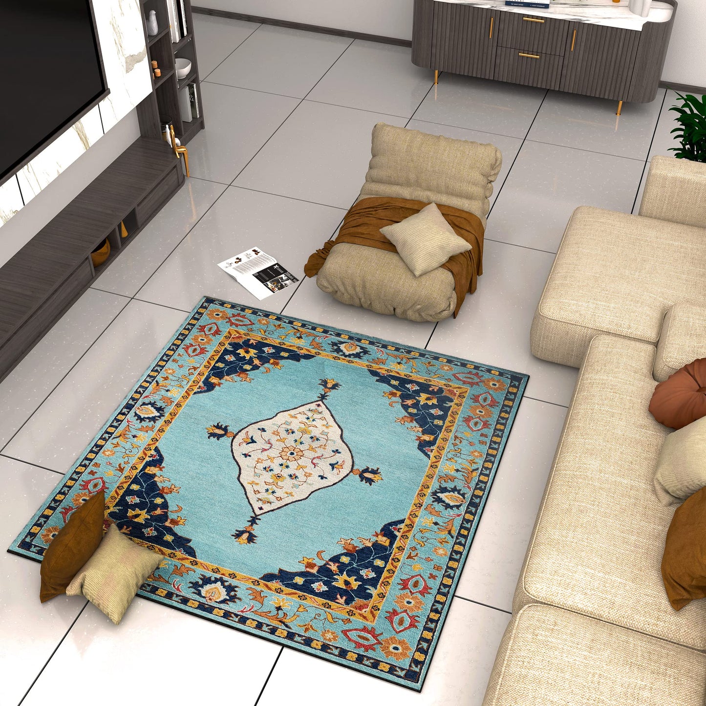 Premium Hand-Tufted Rug Made of 100% Wool - Aydin Sky - 6x6 Feet