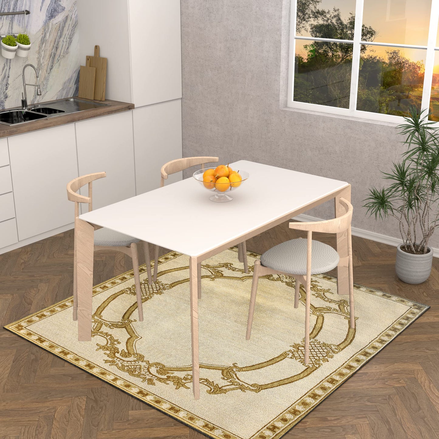 Premium Hand-Tufted Rug Made of 100% Wool - Augustan Gold - 6x6 Feet