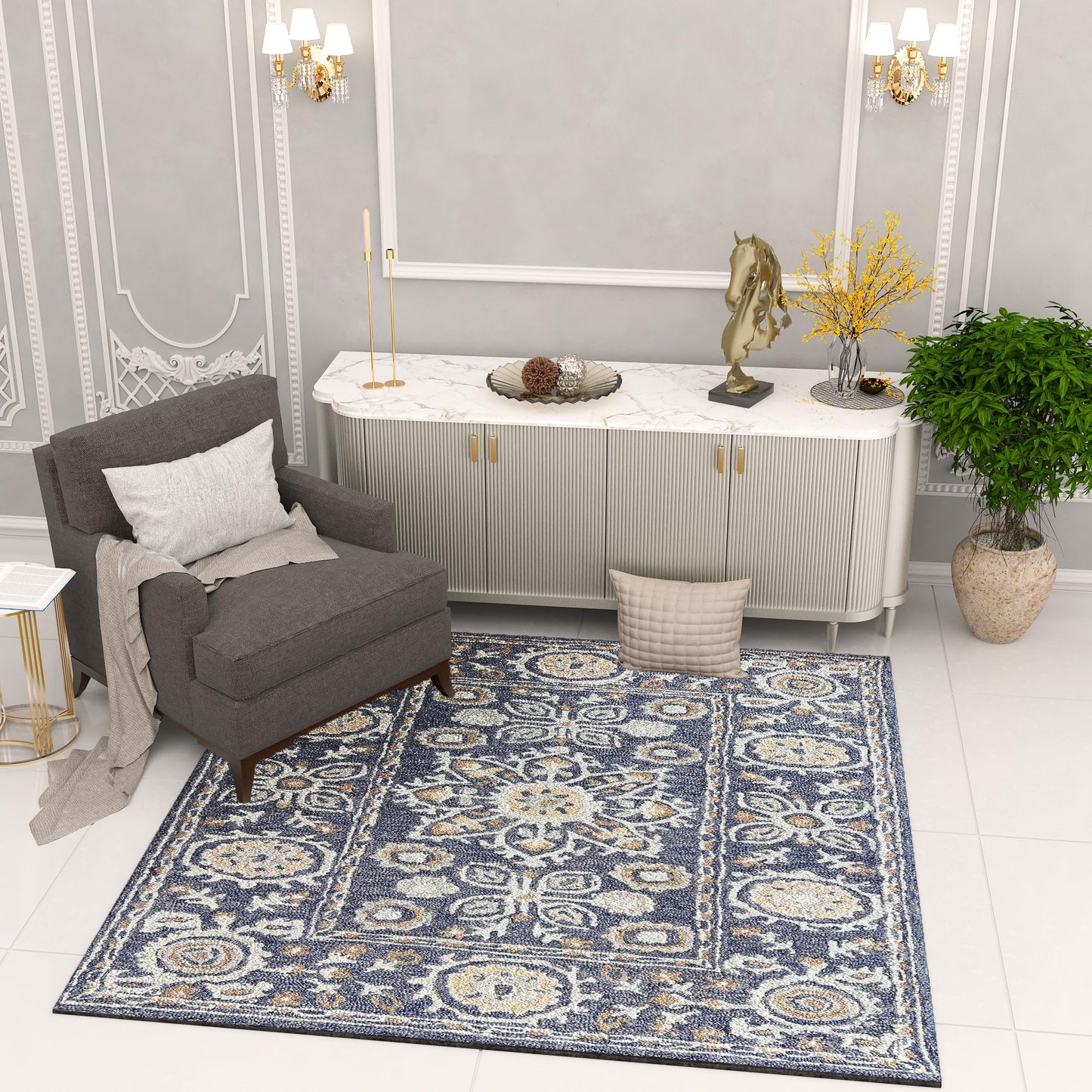 Premium Hand-Tufted Rug Made of 100% Wool - Nomadic Sun - 6x6 Feet