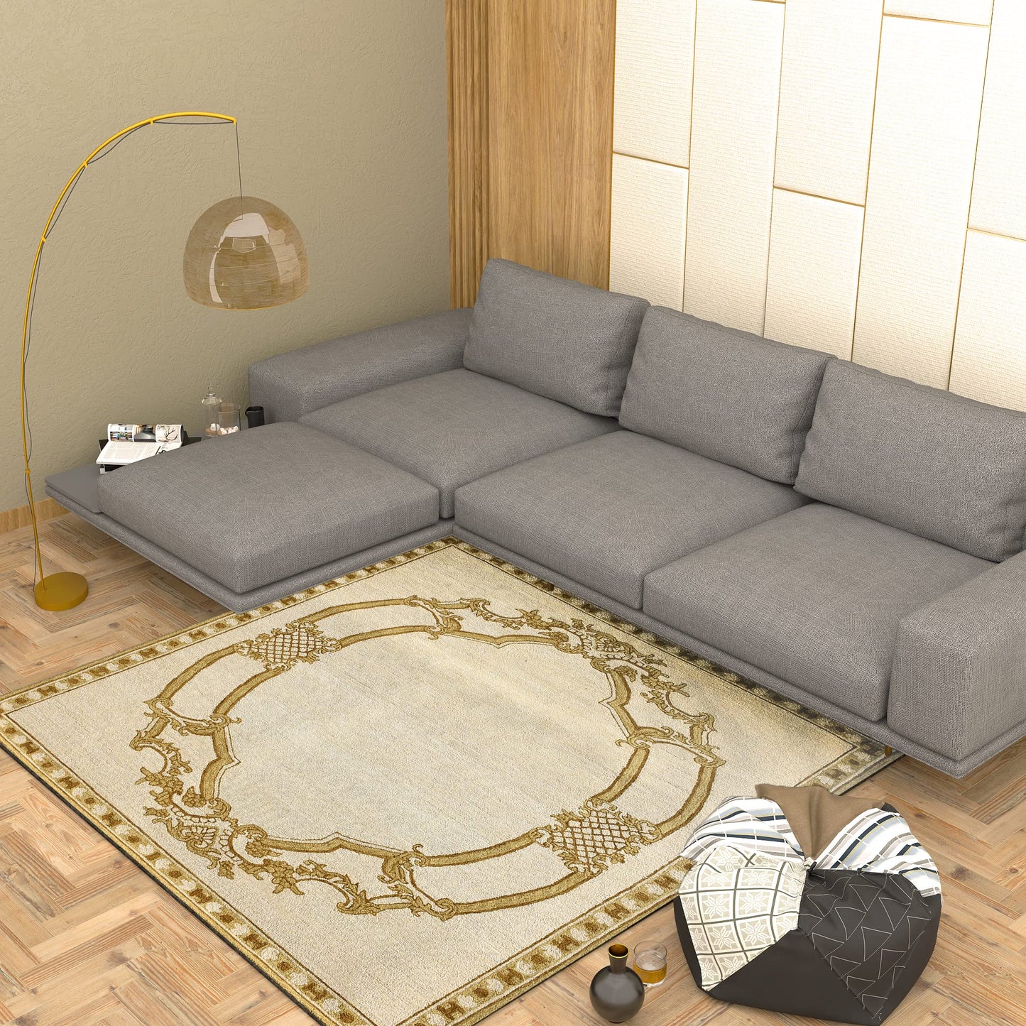 Premium Hand-Tufted Rug Made of 100% Wool - Augustan Gold - 6x6 Feet