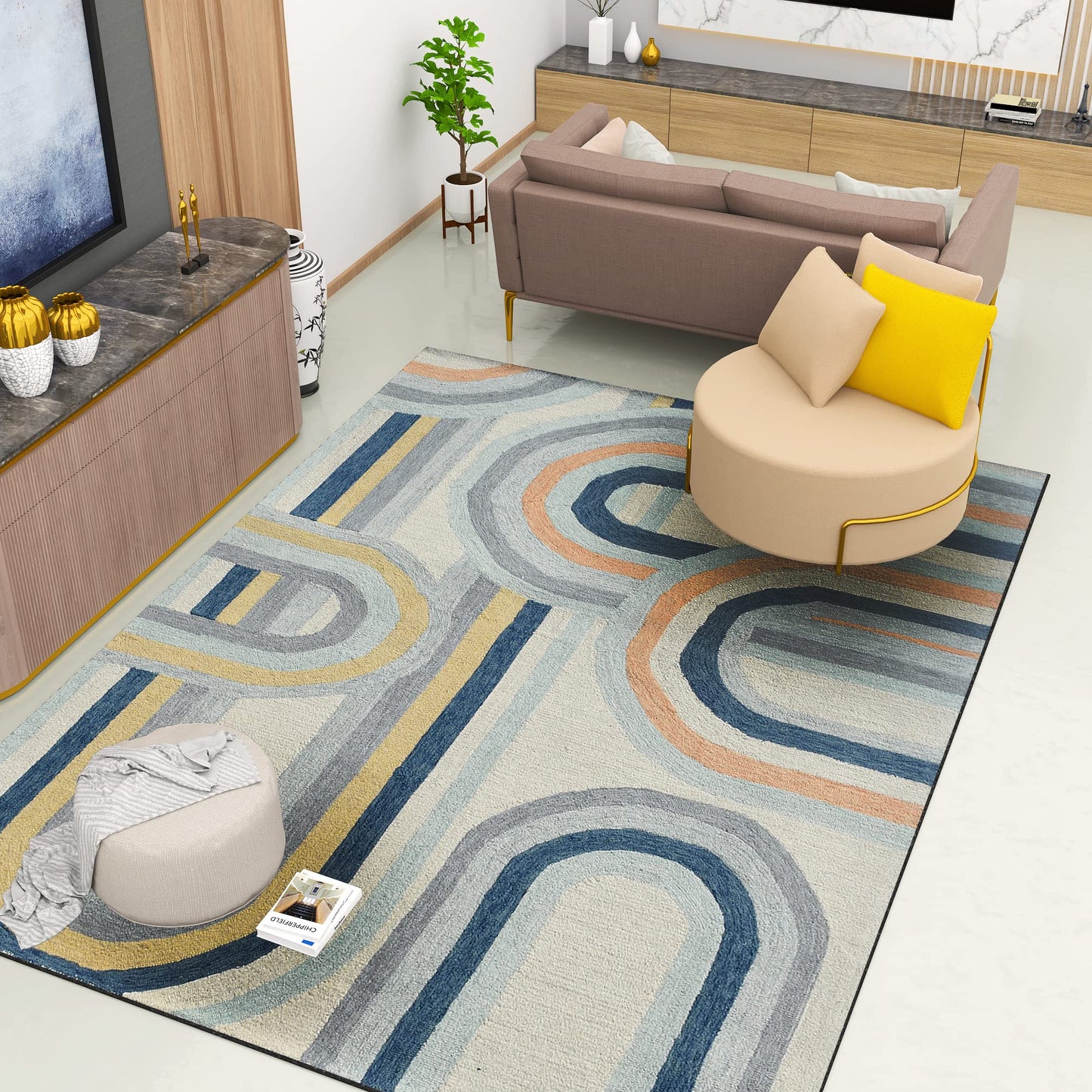 Premium Hand-Tufted Rug Made of 100% Wool - Pastel Loops - 9x12 Feet
