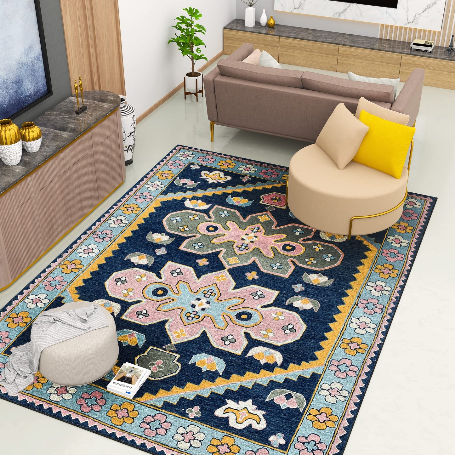 Premium Hand-Tufted Rug Made of 100% Wool - Lotus Bloom - 8x10 Feet