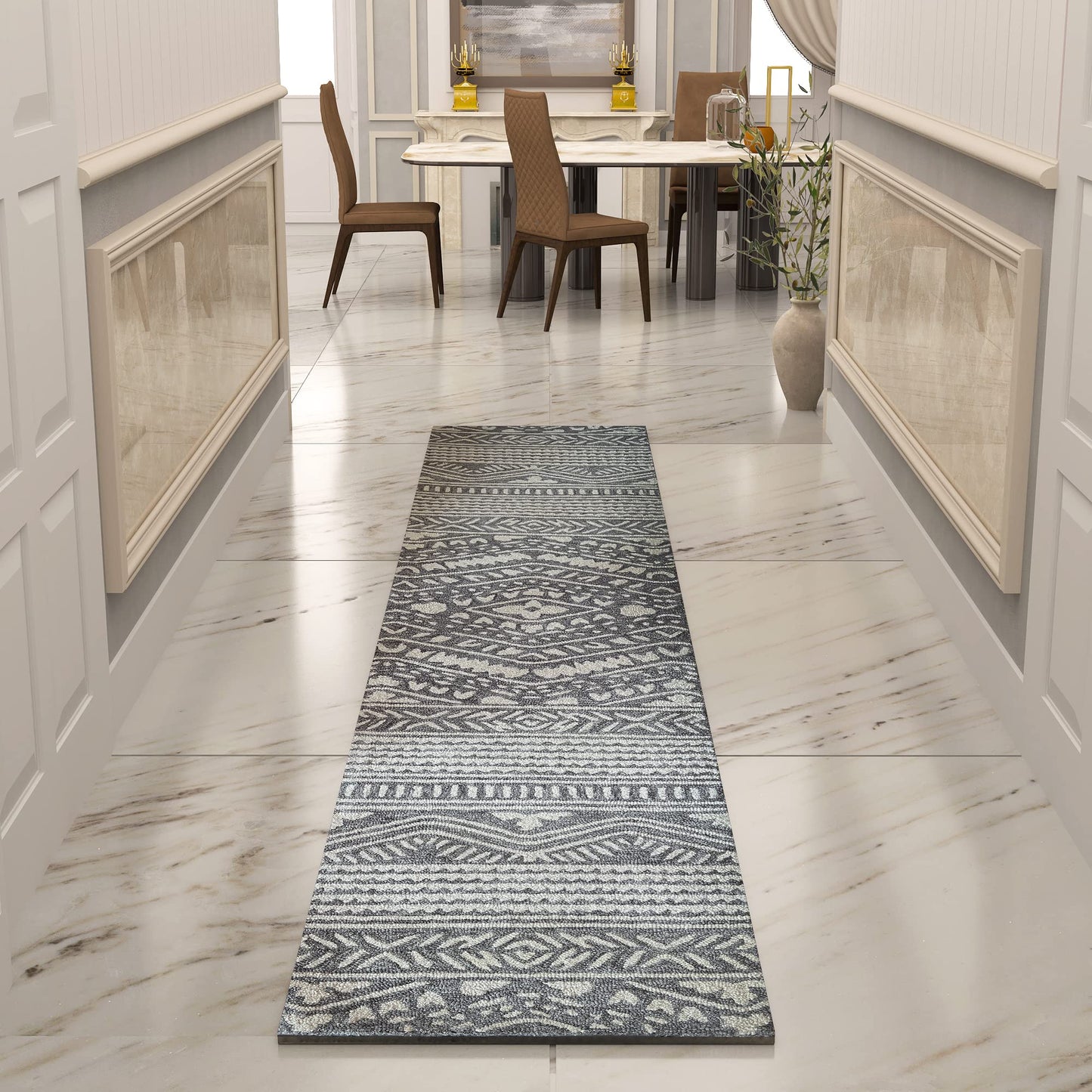 Premium Hand-Tufted Rug Made of 100% Wool - Midnight Mist - 2x6 Feet