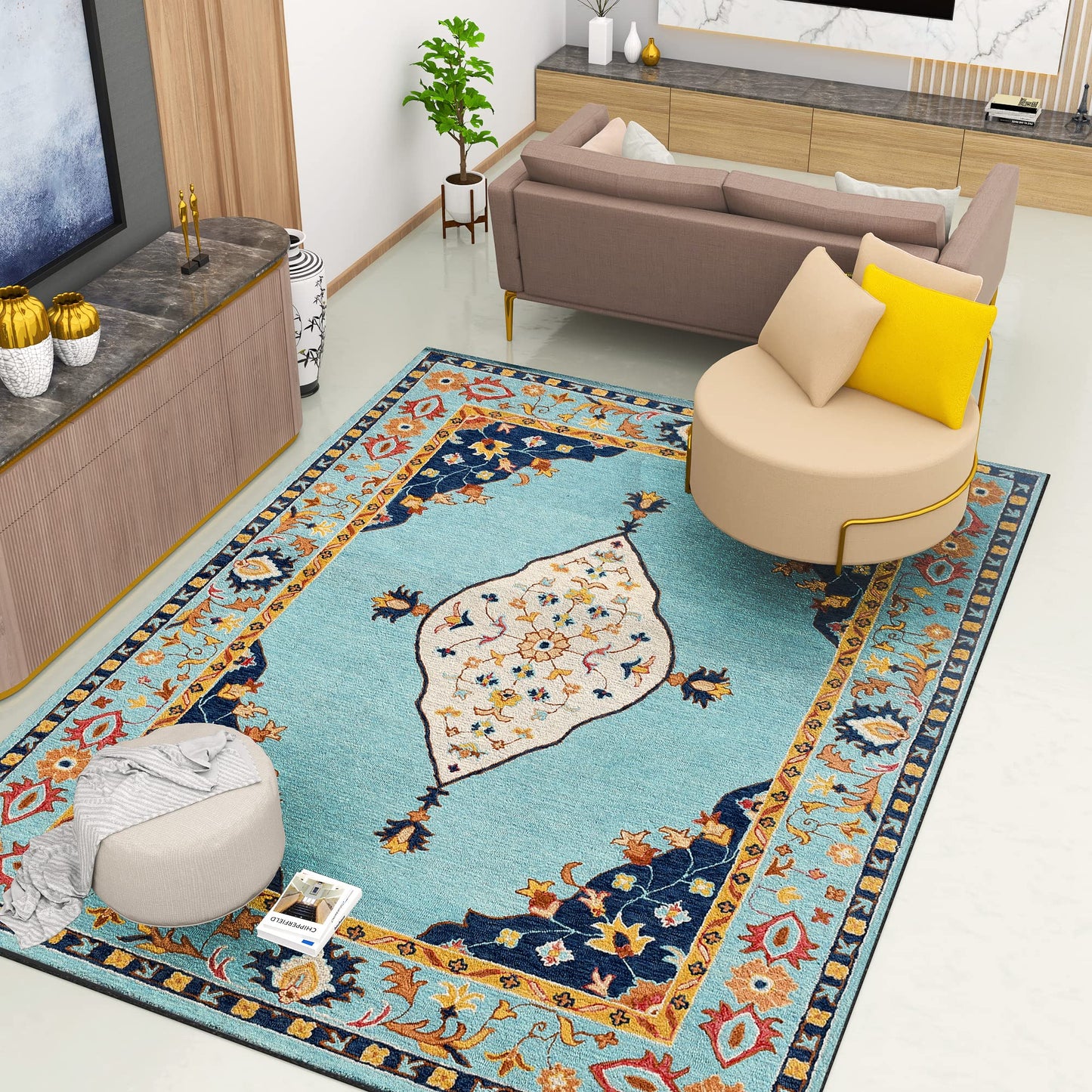 Premium Hand-Tufted Rug Made of 100% Wool - Aydin Sky - 9x12 Feet