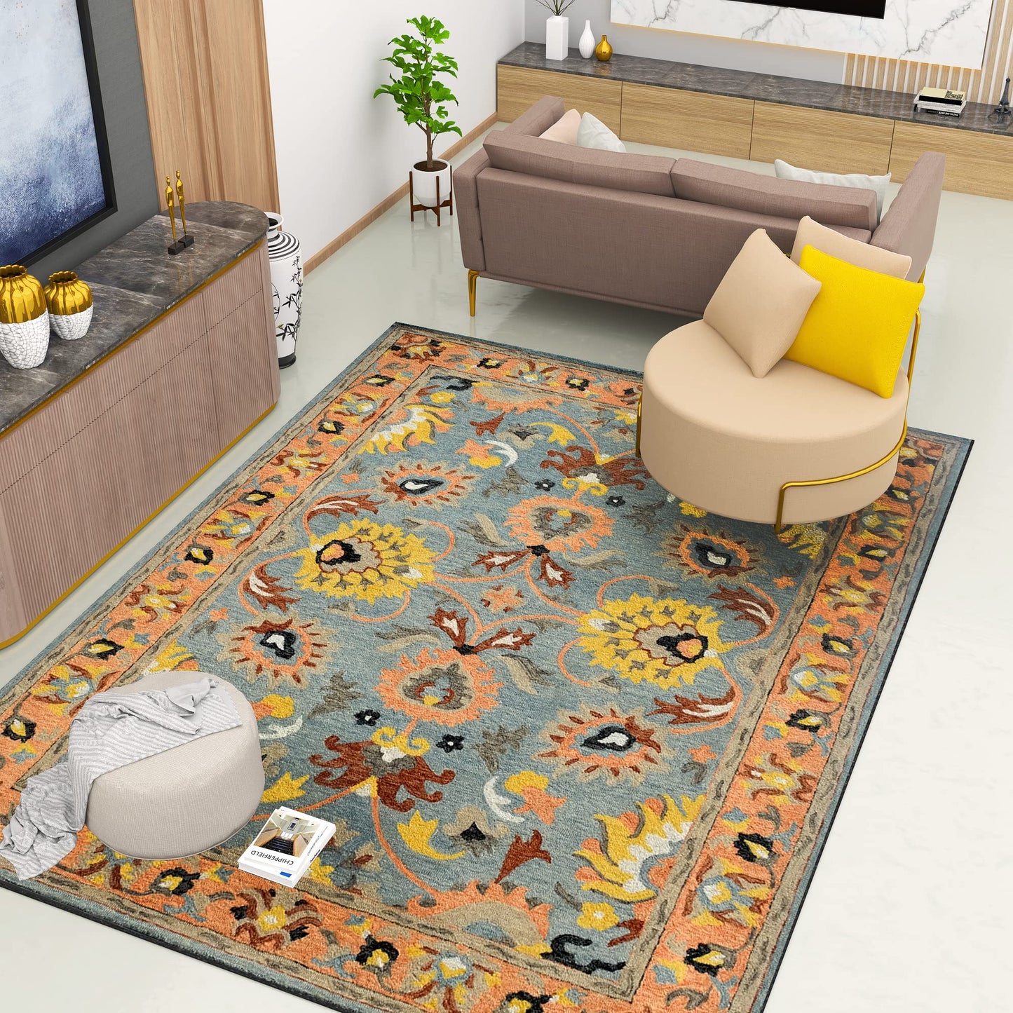 Premium Hand-Tufted Rug Made of 100% Wool - Oui Versaille - 9x12 Feet