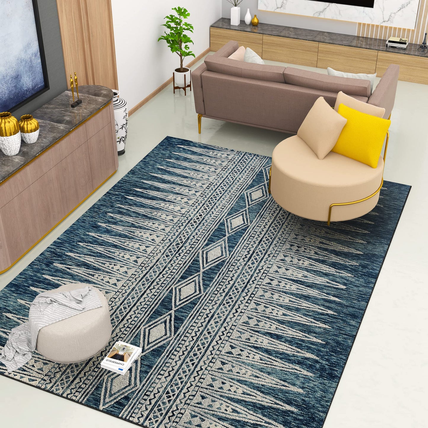 Premium Hand-Tufted Rug Made of 100% Wool - Native Path - 9x12 Feet