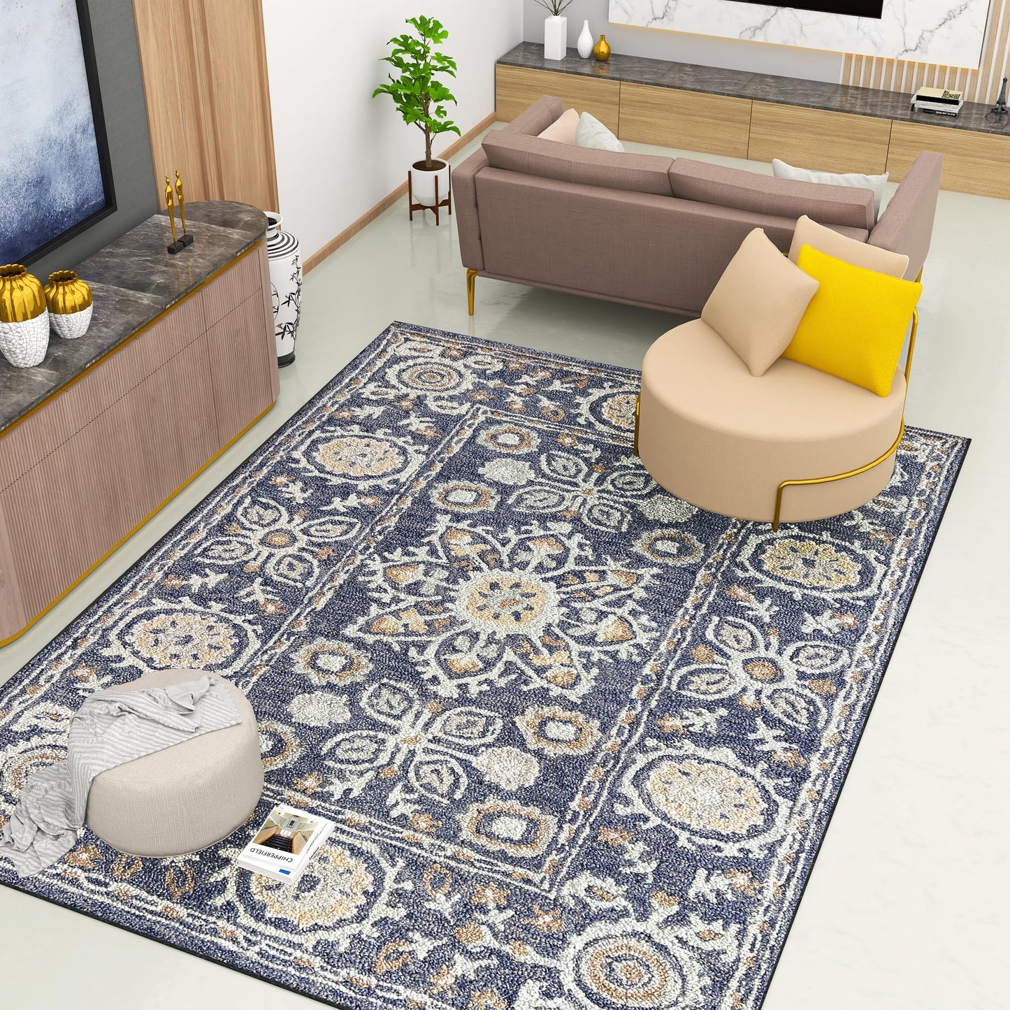 Premium Hand-Tufted Rug Made of 100% Wool - Nomadic Sun - 8x10 Feet