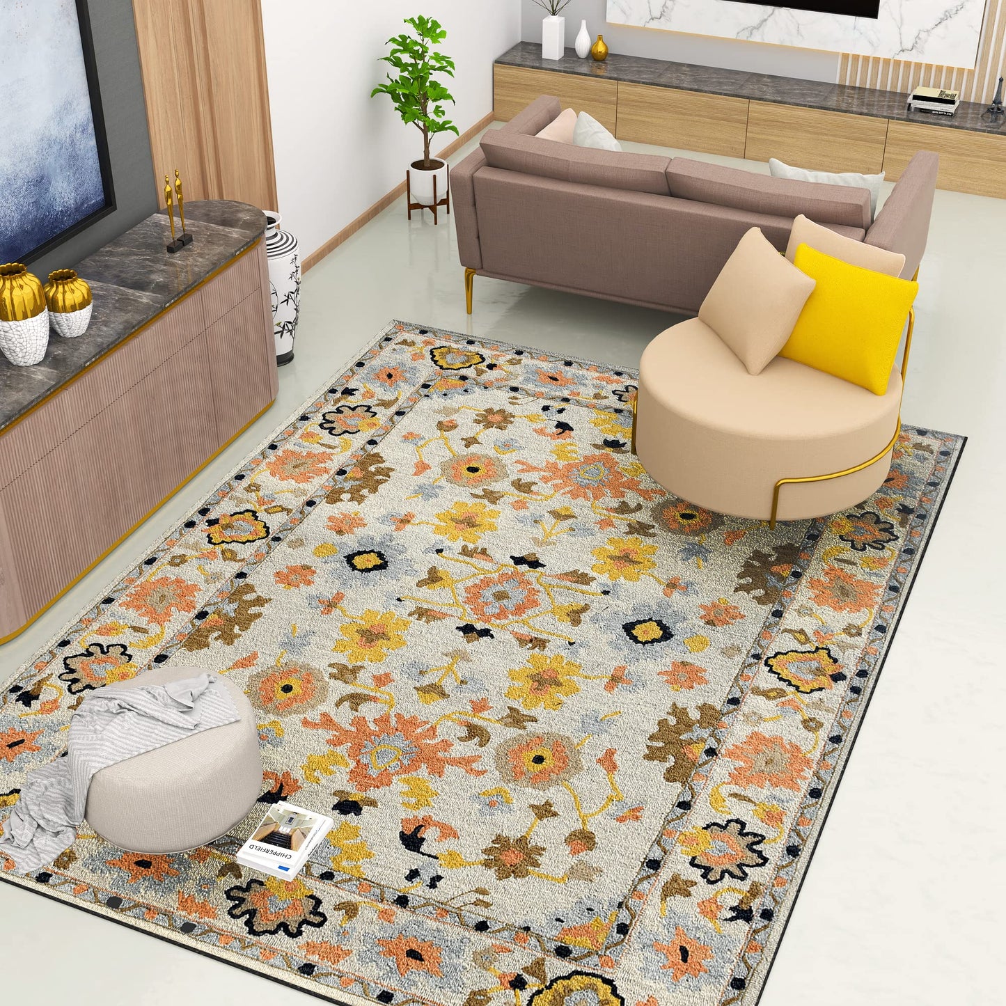 Premium Hand-Tufted Rug Made of 100% Wool - Flora Meadow - 9x12 Feet