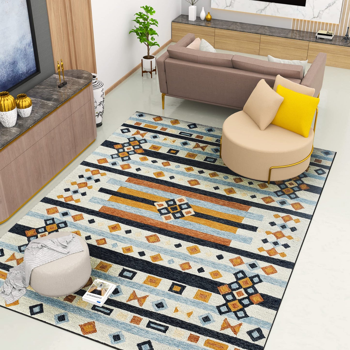 Premium Hand-Tufted Rug Made of 100% Wool - Ojo De Dios - 8x10 Feet