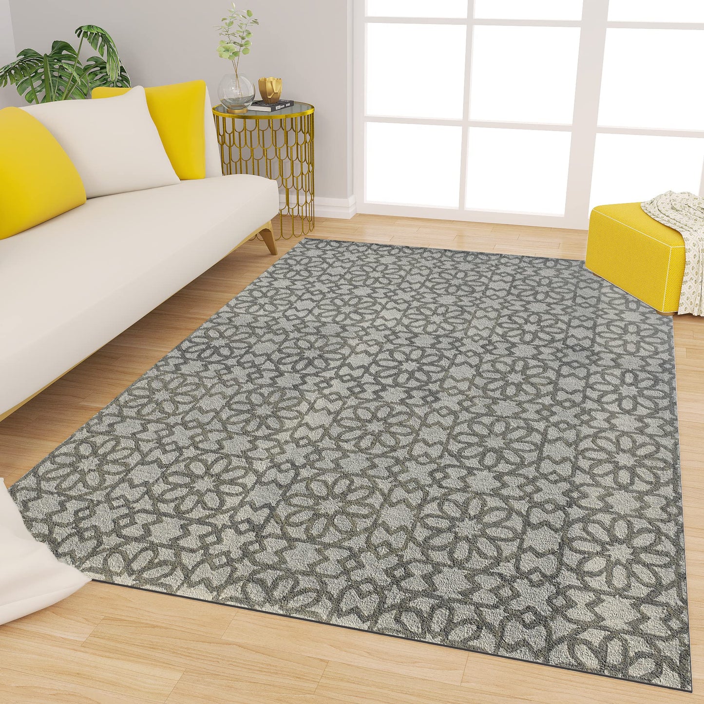 Premium Hand-Tufted Rug Made of 100% Wool - Shiraz Grid - 4x6 Feet