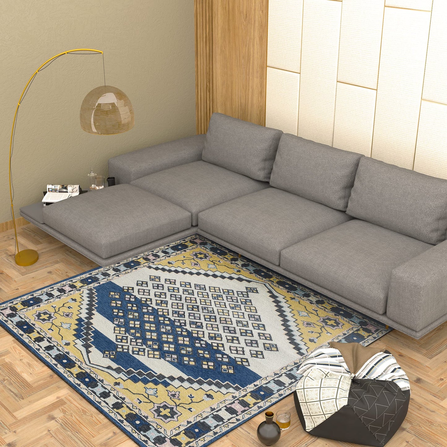 Premium Hand-Tufted Rug Made of 100% Wool - Tatar Folk - 6x6 Feet