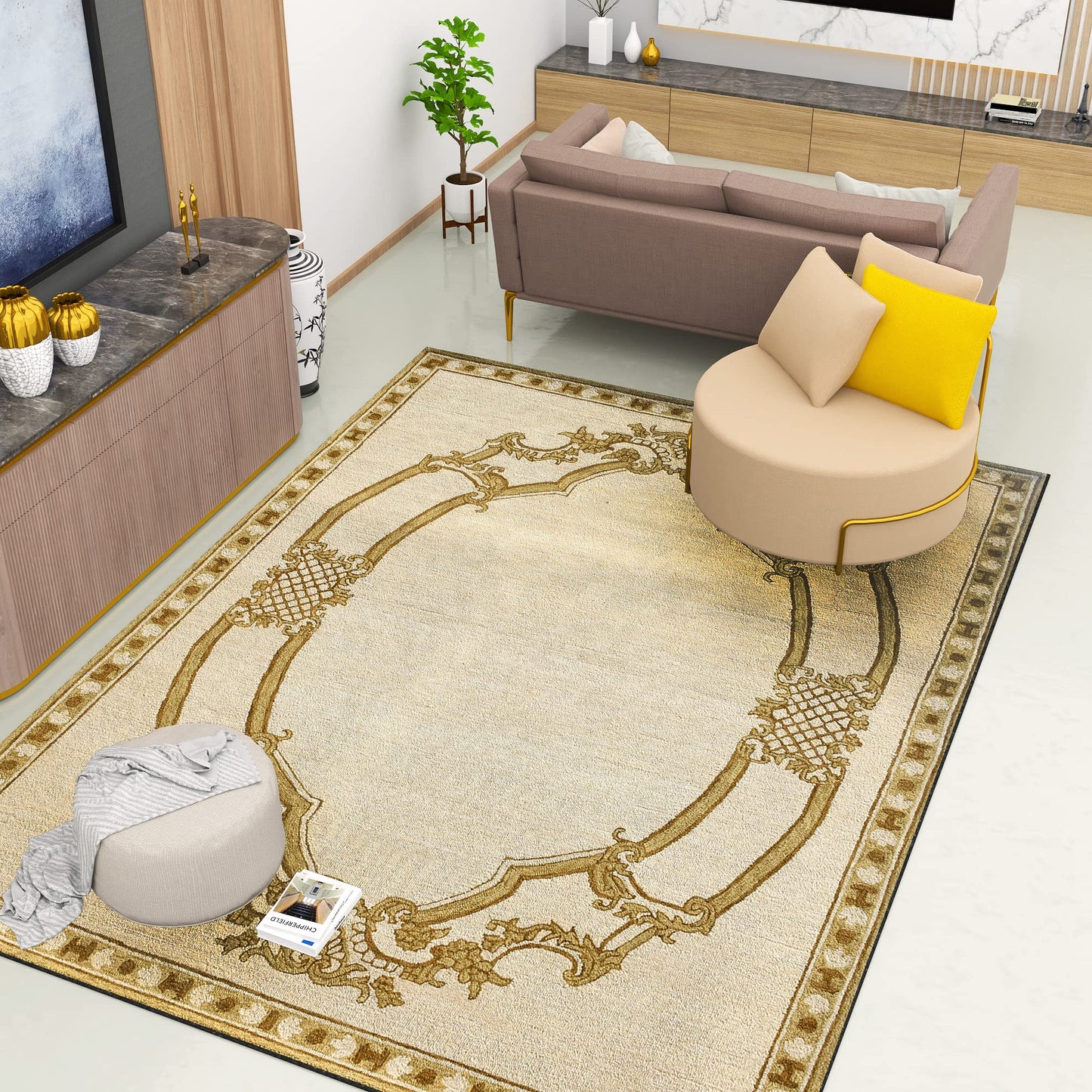 Premium Hand-Tufted Rug Made of 100% Wool - Augustan Gold - 8x10 Feet