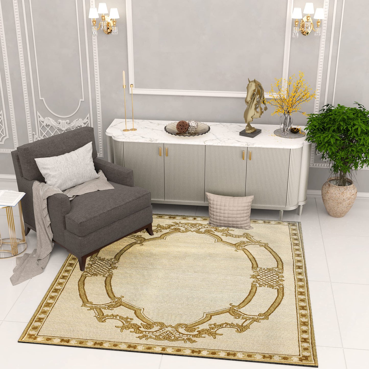 Premium Hand-Tufted Rug Made of 100% Wool - Augustan Gold - 6x6 Feet