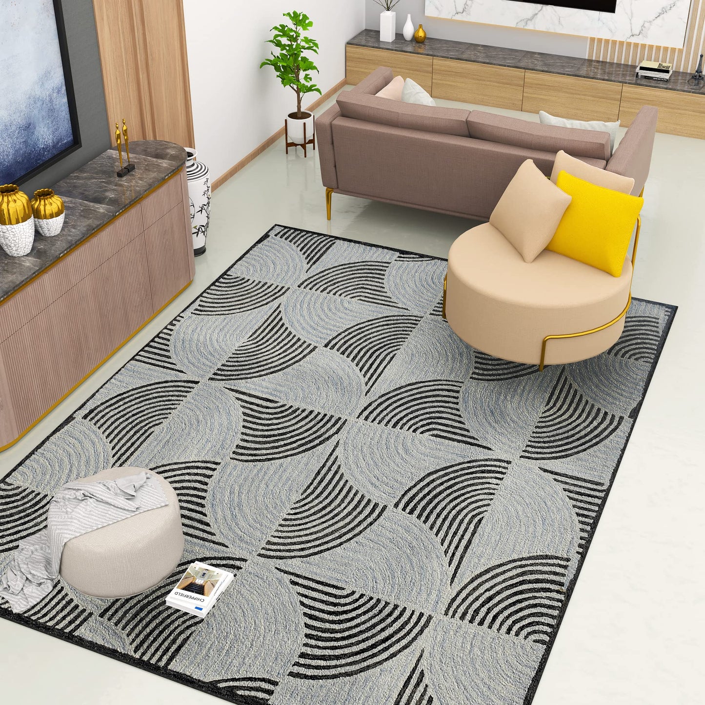 Premium Hand-Tufted Rug Made of 100% Wool - Mono Loops - 9x12 Feet