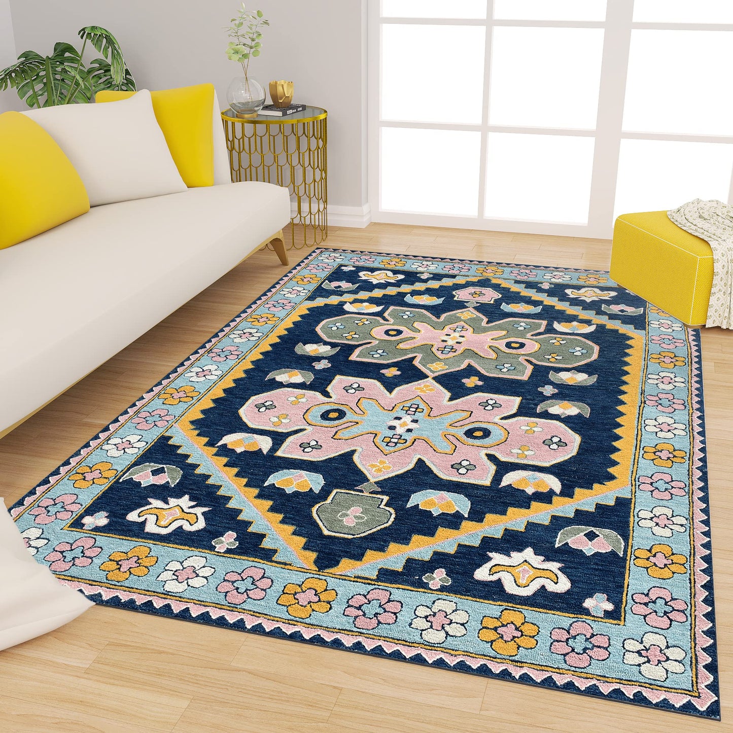 Premium Hand-Tufted Rug Made of 100% Wool - Lotus Bloom - 3x5 Feet