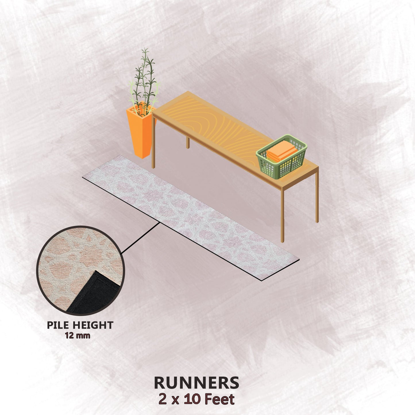 Premium Hand-Tufted Rug Made of 100% Wool - Blush Zellig - 2x10 Feet