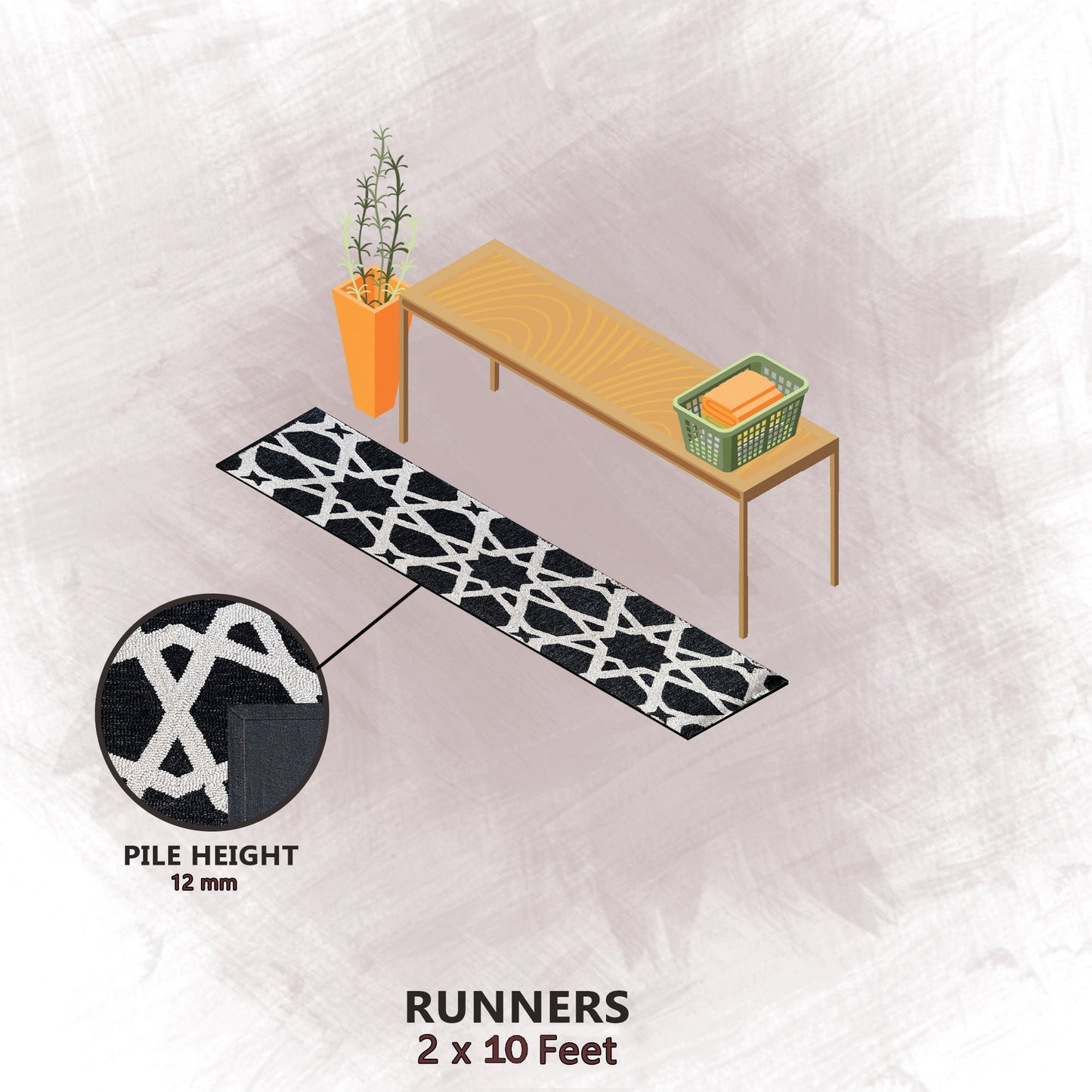 Premium Hand-Tufted Rug Made of 100% Wool - Ash Zellig - 2x10 Feet