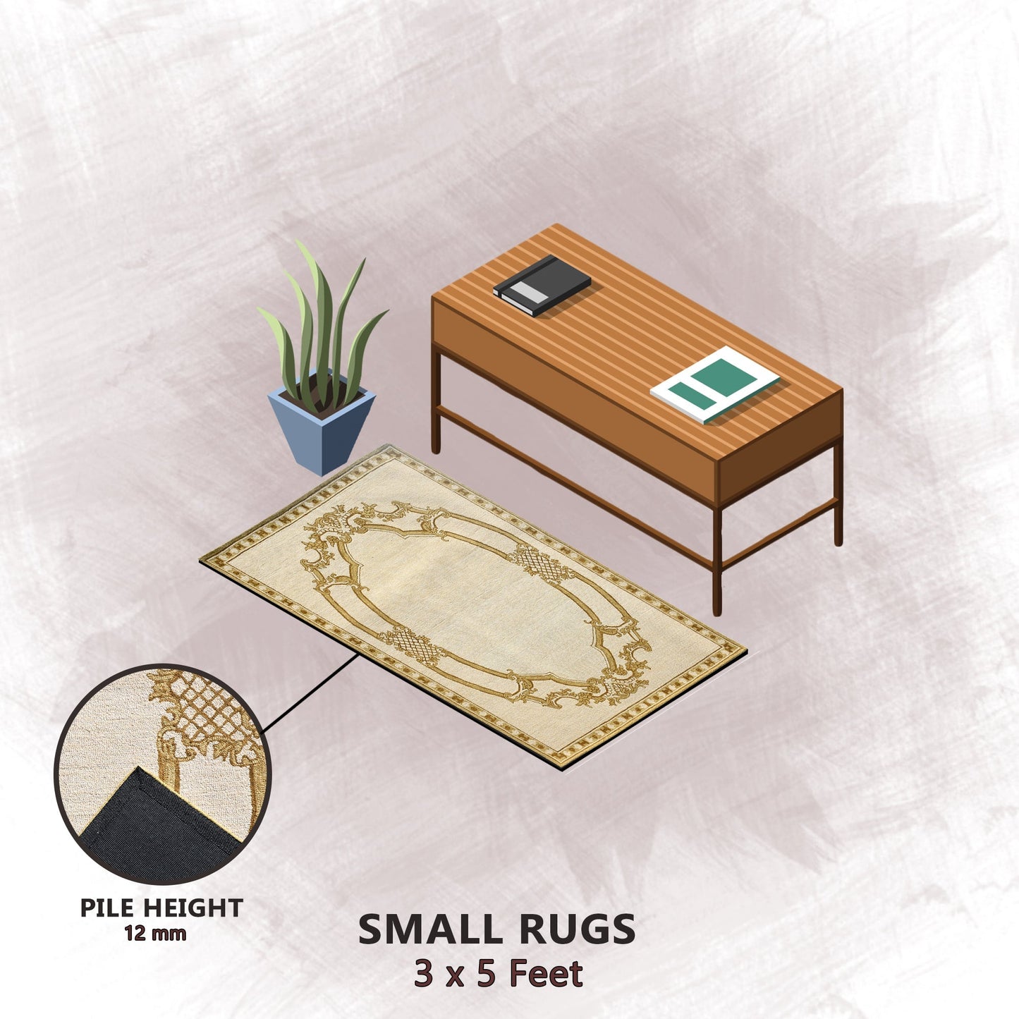 Premium Hand-Tufted Rug Made of 100% Wool - Augustan Gold - 3x5 Feet