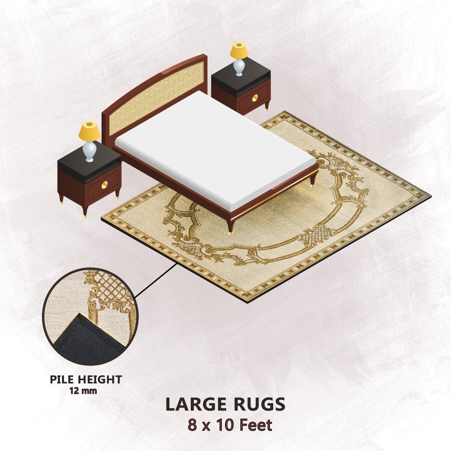 Premium Hand-Tufted Rug Made of 100% Wool - Augustan Gold - 8x10 Feet