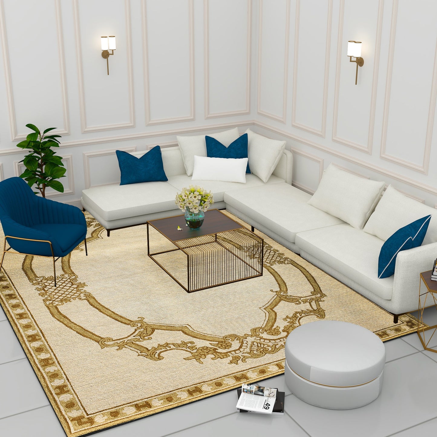 Premium Hand-Tufted Rug Made of 100% Wool - Augustan Gold - 8x10 Feet