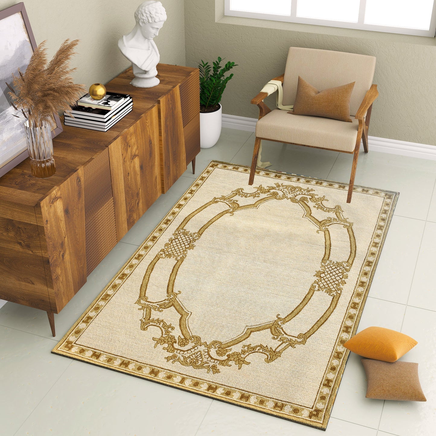 Premium Hand-Tufted Rug Made of 100% Wool - Augustan Gold - 3x5 Feet